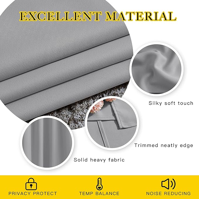 NICETOWN Blackout 102 inch Curtains for Living Room, Grommet Thermal Curtains Room Darkening Window Treatments Sound Reducing for Bedroom, Silver Grey, 2 Panels, W52 x L102
