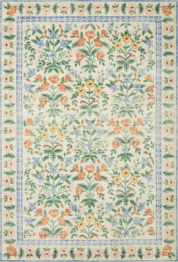 Loloi Rifle Paper Co. Eden Collection EDE-02 Mughal Garden Cream 2'-6" x 9'-6" Runner Rug feat. CloudPile™
