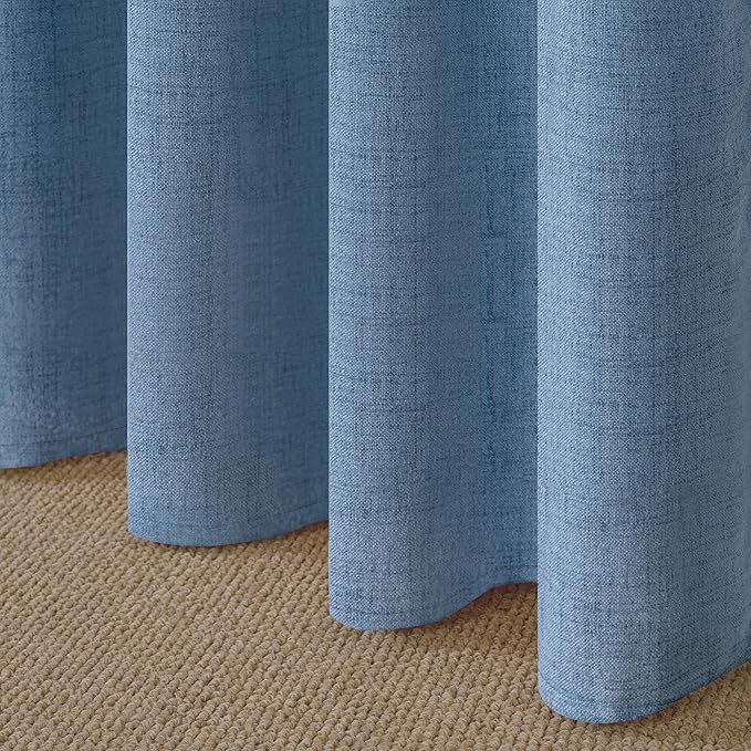 YoungsTex Denim Blue Linen Curtains 48 Inches Long for Short Window, Semi Sheer Drapes with Bronze Grommet Privacy Light Filtering for Bedroom Living Room Kitchen, 42 x 48 Inch, 2 Panels