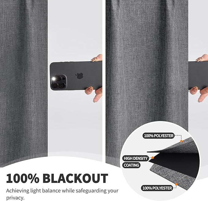 WdFour 42x84 Inch Blackout Curtains - Thermal Insulated Pinch Pleated Drapes, 100% Light Blocking, Extra Long Back Tab Panels for Bedroom & Living Room, Pack of 2 (Dark Gray)