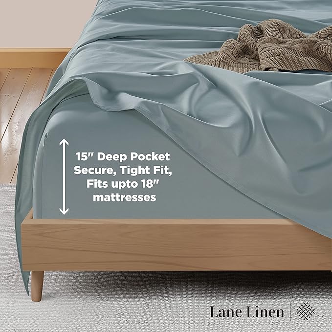 LANE LINEN 600 Thread Count 100% Cotton California King Sheet Sets, Fully Elasticized Reinforced Seams Fade Resistant Cal King Sheets, Ultra Soft & Comfy Sustainably Produced - French Blue