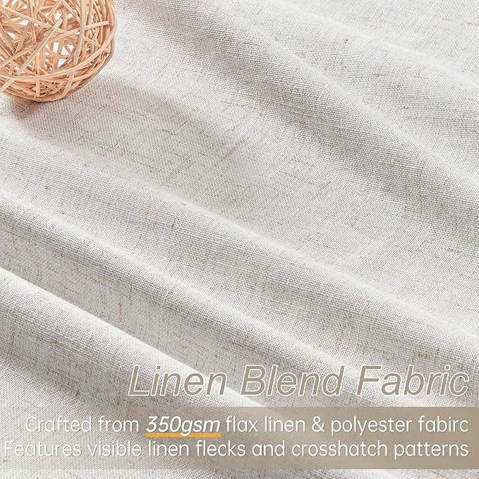 Topfinel 100% Blackout Linen Curtains 80 Inch Length,Pinch Pleated Oatmeal Back Tab Drapes with Hooks Room Darkening Heat Reducing Farmhouse Rustic Lined Draperies for Bedroom Baby Room 2 Panels Set