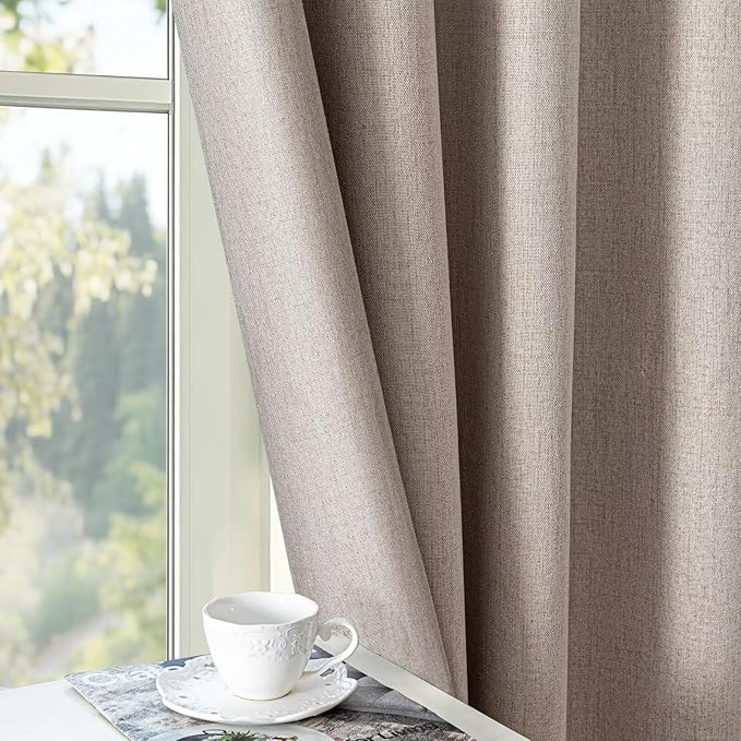 100% Blackout Curtains 96 Inch Length 2 Panels Set, Black Out Curtains for Living Room, Beige Thermal Insulated Grommet Drapes Bedroom Luxury Decor Privacy(37W × 96L inch, Beige)