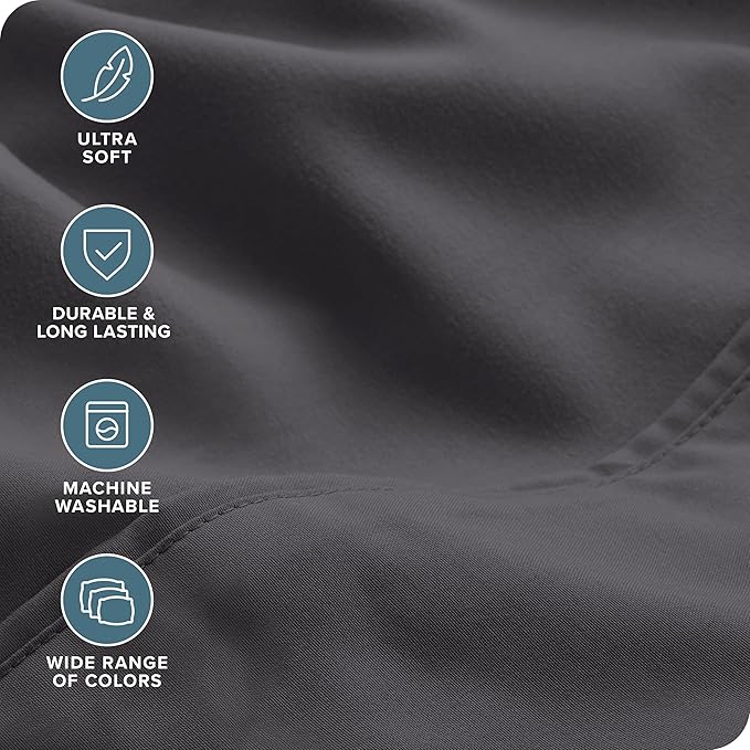Bare Home Hotel Luxury Twin XL Sheet Set, Extra Soft - 4 Piece Set - Deep Pockets - Easy Fit - Cooling & Breathable - Wrinkle, Fade, Stain Resistant - Includes 2 Pillowcases (Twin XL, Grey)