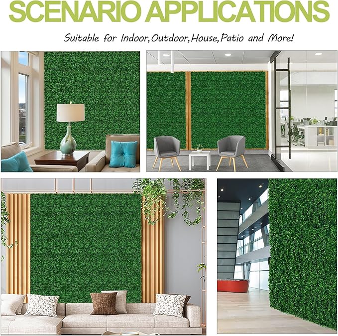 AOKIE 20"X20" Artificial Grass Wall, 24Pcs Boxwood Hedge Wall Panels UV-Anti Grass Backdrop Wall Decor, Greenery Privacy Hedge Screen for Indoor Outdoor Patio Balcony, Party Garden Fence Decor