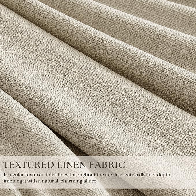 102 Inch Blackout Linen Pleated Curtains for Bedroom Living Room Darkening Pinch Pleat 100% Black Out Thermal Insulated Window Drapes Double Layer Oatmeal Beige 102 Inches Long Curtains 2 Panels Set