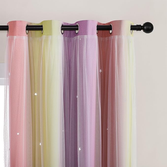 XiDi Yellow Curtains for Bedroom Decor Blackout Pink Curtains for Girl Kids Room Rainbow Unicorn Wall Decals Purple 52X84 Inch Long 1 Panel