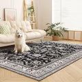 Machine Washable Area Rugs, Vintage Soft Rugs for Living Room Non Slip Large Area Rug 6x9 Carpet for Bedroom Under Bed/Dining Table Home Office | Black White