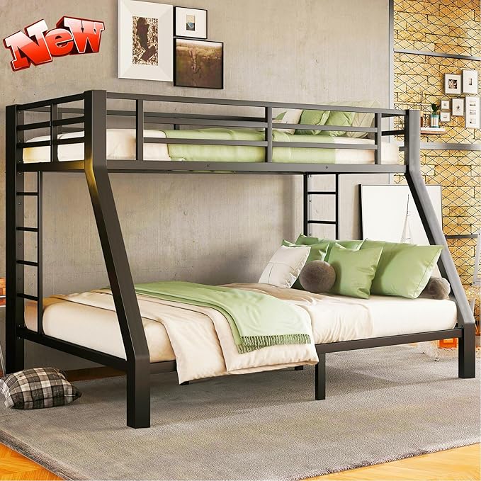 SIGONE Stronger & Safer Heavy Duty Twin XL Over Queen Size Bunk Bed for Adults Teens, Thickened More Stable Metal Bunkbed Frame (Greater Weight Capacity) (Twin XL Over Queen)