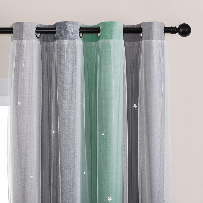 XiDi Curtains for Bedroom Decor, Rainbow Green LightgreyGrey34/90/1