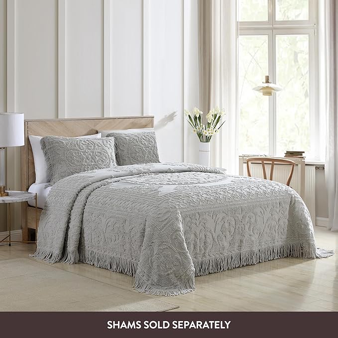 Beatrice Home Fashions Medallion Chenille Bedspread, Twin, Gray