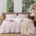 MooMee Gingham Duvet Cover Set 100% Washed Cotton Linen Like Textured Breathable Durable Soft Comfy Modern Checkered Design (Classic Gingham Greyish Pink, Cal King 104"x98")