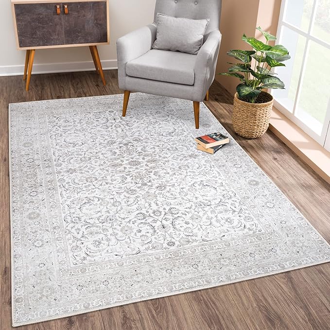 Bloom Rugs Washable Non-Slip 2' x 3' Rug - Beige/Off White Traditional Bordered Area Rug for Living Room, Bedroom, Dining Room, and Kitchen - Exact Size: 2' x 3'