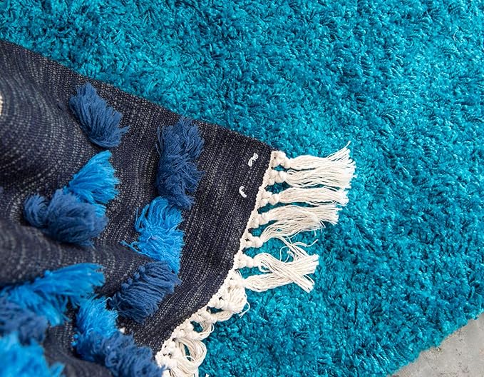 Unique Loom Solid Shag Collection Area Rug (6' 1" Round, Turquoise)