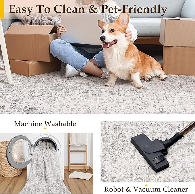 Gray Entryway Area Rug 2x3 Door Mat Machine Washable Kitchen Vintage Distressed Non Slip Carpet Indoor Grey Retro Floral Accent Throw Small Rug for Bathroom Office Bedroom Dining Living Room