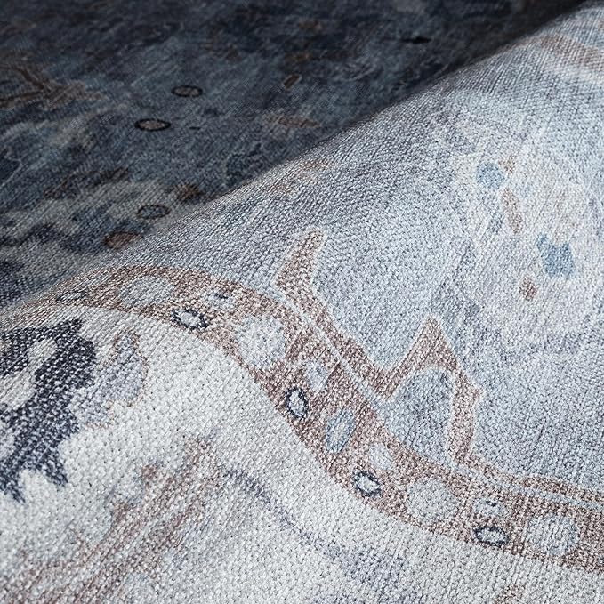 Fame Rugs Gray Modern Oushak Rug 2'6"x7', Washable Vintage Turkish Colorful Oriental Antique Inspired Foldable Small Runner Rugs, Luxury Living Room Bedroom (Gbeige, 2'6" x 7')