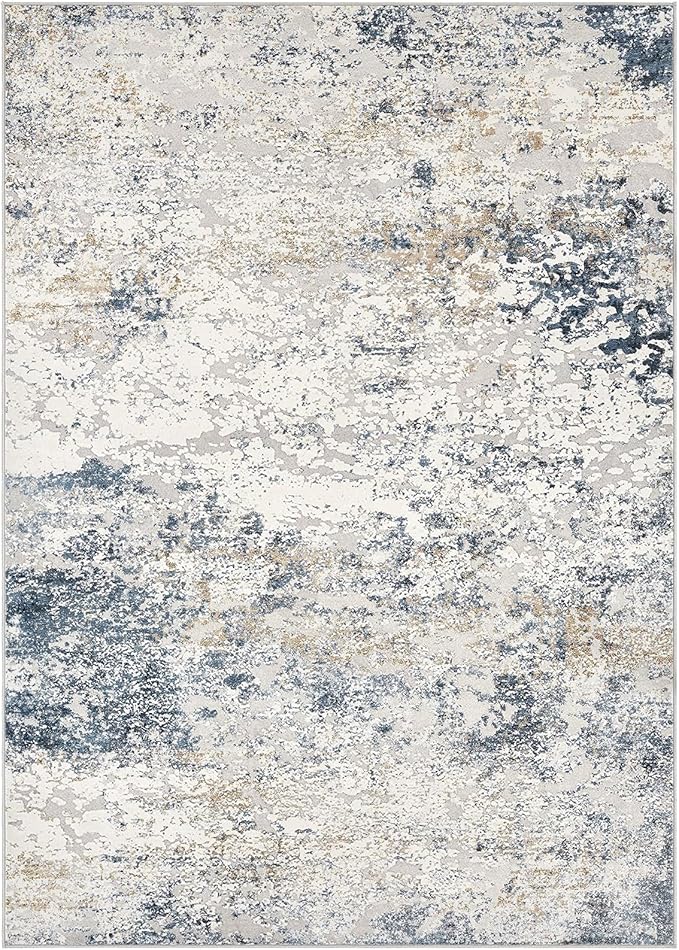 Area Rug Living Room Rugs - 5x7 Abstract Large Soft Indoor Washable Rug Neutral Modern Low Pile Carpet for Bedroom Dining Room Farmhouse Home Office - Beige Blue