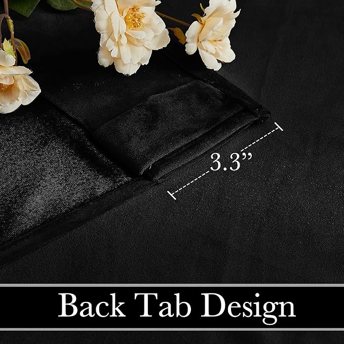 RYB HOME Velvet Curtains 120 inches - Blackout Heavy Duty Curtains Soft Luxury Back Tap Window Covering Privacy Blinds for Kids Room Bathroom Bedroom, Black, W52 x L120 inches, 2 Panels