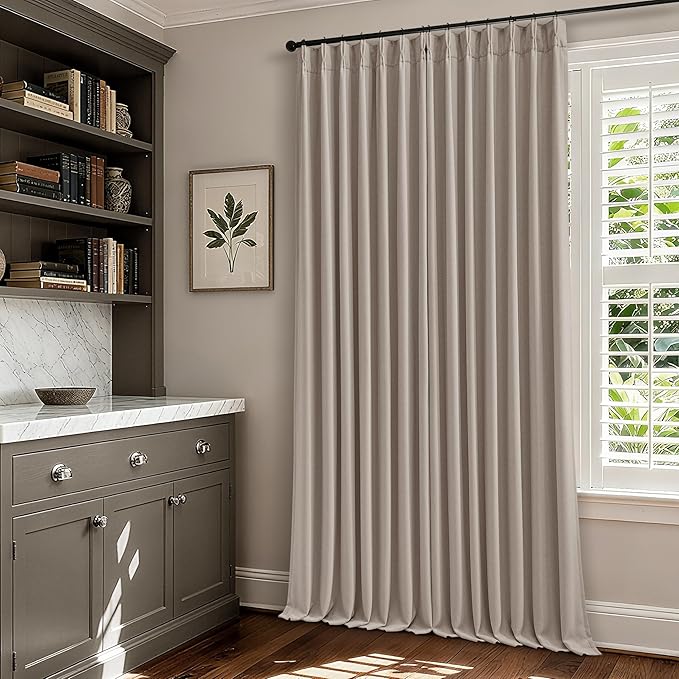 70 Inch Wide Blackout Curtains 84 Inches Long Memory Trained Pinch Pleated Room Darkening Thermal Linen Textured Two Layer Extra Wide Drapes for Living Room Sliding Door Burlywood Birch 1 Panel