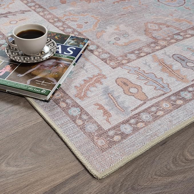 Fame Rugs Brown Modern Oushak Rug 8x10, Vintage Turkish Colorful Oriental Washable Antique Inspired Large Area Rugs, Luxury Living Room Bedroom (382MB, 7'6 x 10')