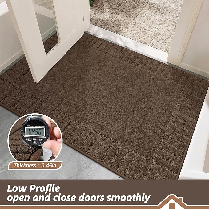 BEQHAUSE Door-Mat-Non-Slip Dirt Trapper Door Mats Low-Profile Front Door Mat Absorbent Floor Mats for Entryway Washable Mud Resistant Home Entrance Doormat,Brown,24"x36"