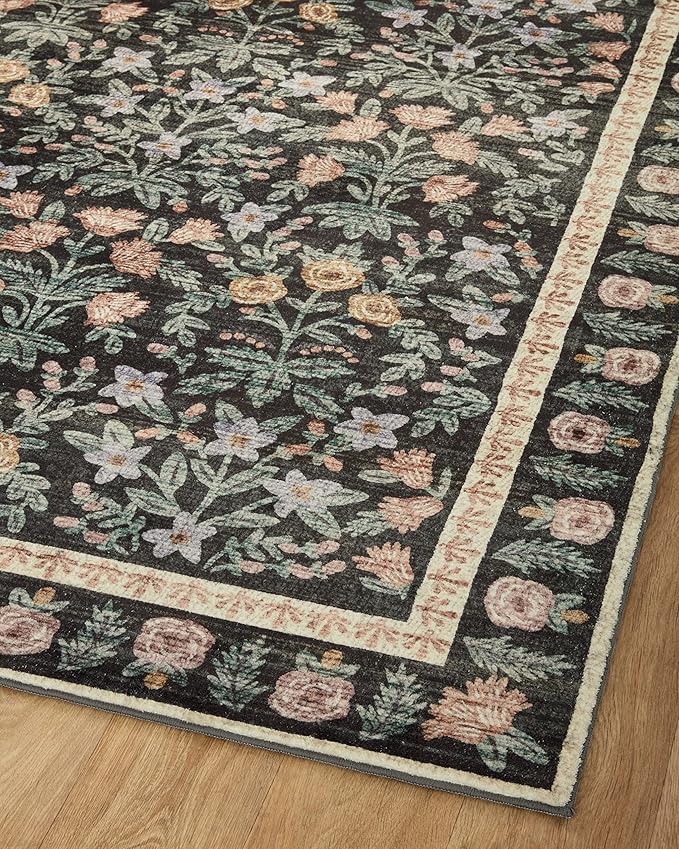Loloi Rifle Paper Co. Eden Collection EDE-02 Mughal Garden Black 3'-6" x 5'-6" Accent Rug feat. CloudPile™