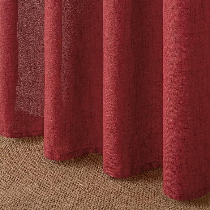 YoungsTex Red Linen Curtains 63 Inch Length for Living Room, Light Filtering Window Drapes with Bronze Grommet Semi Sheer Privacy for Bedroom, 42 x 63 Inch, 2 Panels