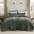 Bedsure Velvet Quilt King Size - 108"x96" Oversized King Size Comforter Set, Luxury Velvet Comforter Bedspread Coverlet, Ultra-Soft Winter Bedding Set with 2 Pillow Shams, Olive Green