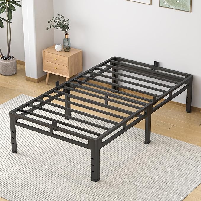 NKZ Twin Size Bed Frame 14 Inch, Metal Bed Frame & Box Spring 2 in 1 Platform with Round Corner Legs, 4000lbs Weight Capacity Reinforced Metal Frame, Headboard Hole, Noise-Free, Easy Assembly