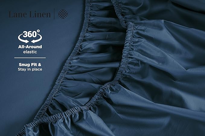 LANE LINEN King Bed Sheets – 600 Thread Count Long-Staple 100% Cotton King Size Bed Sheets, Hotel Luxury Soft Silky Sateen Weave, Durable for Daily Use, Fully Elasticized 15" Deep Pocket – Denim
