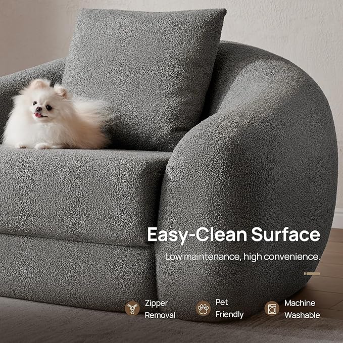 SICOTAS 49.9" Curved Convertible Sofa Couch Bed for Living Room Futon Cloud Boneless Sleeper Chair Pull Out Floor Couch with Deep Seat Single Foam Lounger No Assembly for Bedroom Apartment, Dark Grey