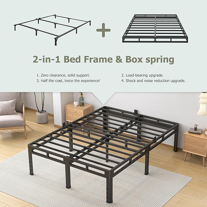 NKZ Twin Size Bed Frame 20 Inch, Metal Bed Frame & Box Spring 2 in 1 Platform with Round Corner Legs, 4000lbs Weight Capacity Reinforced Metal Frame, Headboard Hole, Noise-Free, Easy Assembly
