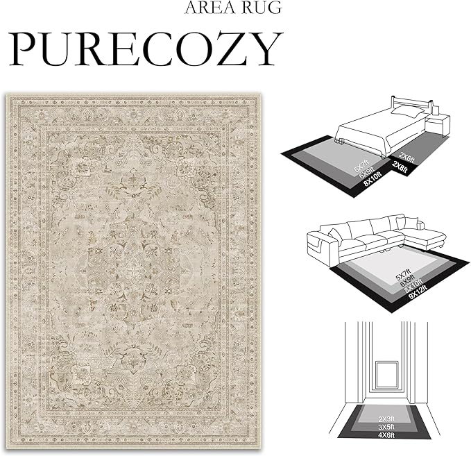 Brown 3x5 Area Rug Washable Vintage Carpet for Entryway Office Soft Retro Floral Kitchen Low Pile Thin Door Mat Non Slip Central Medallion Throw Rug for Bathroom Bedroom Dining Living Room