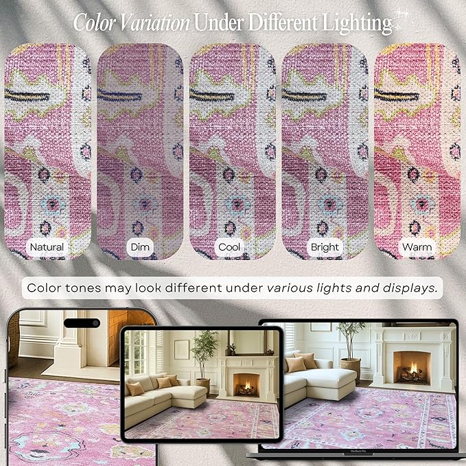 Fame Rugs Pink Modern Oushak Rug 3x5, Washable Vintage Turkish Colorful Oriental Antique Inspired Foldable Small Area Rugs, Luxury Living Room Bedroom (995PP, 2'6" x 5')