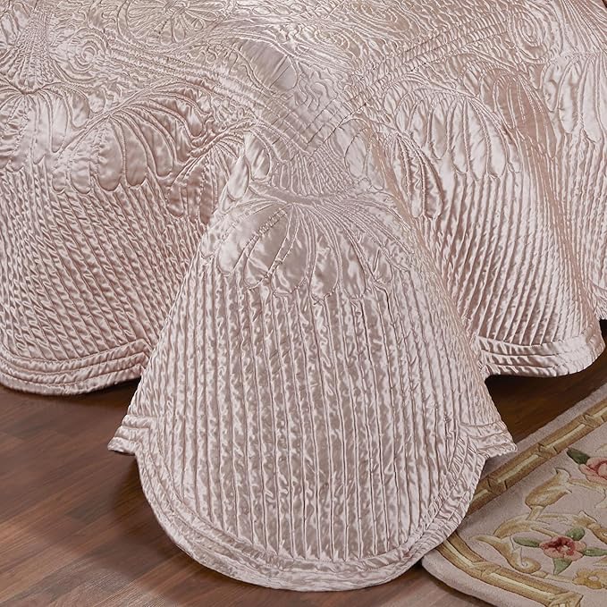 Touch of Class Portia Luxury Bedding | Posh Rose Quartz | Premier Quilted Polyester Satin | Hand Guided Machine Quilted Scroll Design 3 Piece Set: Cal King Oversized Bedspread and 2 King Shams