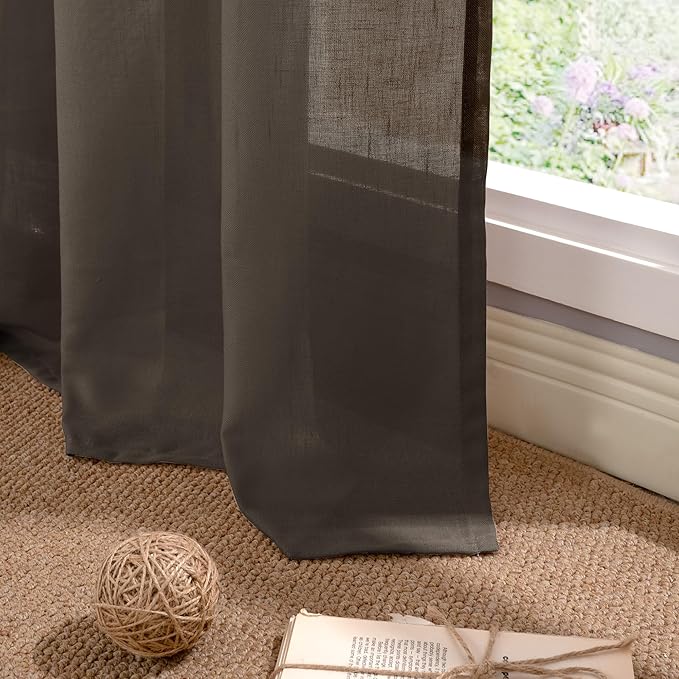 YoungsTex Chocolate Brown Linen Curtains for Living Room 84 Inches Length 2 Panels, Light Filtering Drapes with Grommet Privacy for Dining Bedroom, 52 X 84 Inch
