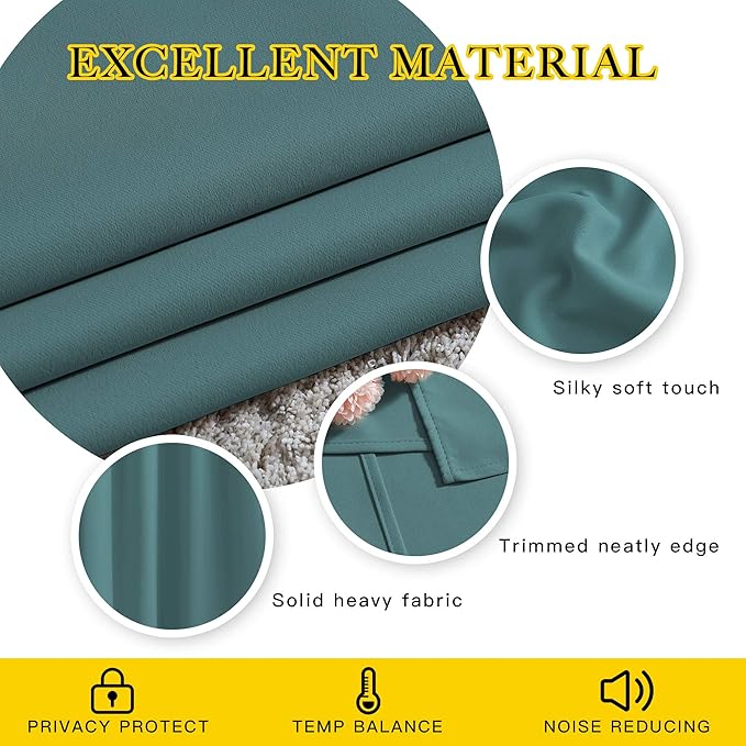 NICETOWN Sea Teal Blackout Bedroom Curtains 96 inches Long, Grommet Thermal Insulated Room Darkening Window Treatments Sound Reducing for Living Room, W46 x L96, 2 Panels