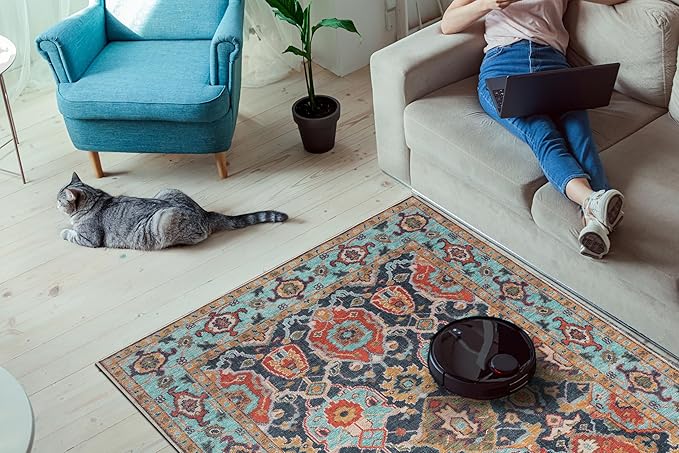 Keen Home Design 10x14 Rug - Machine Washable Area Rug with Non-Slip Backing, Ideal for Living Room, Dining Room, Bedroom - Vintage, Easy Clean, Durable, Low Pile Rug - (9'7" x 14')