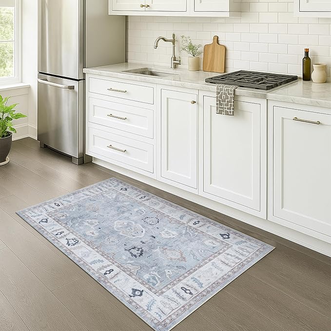 Fame Rugs Gray Modern Oushak Rug 5x7, Washable Vintage Turkish Colorful Oriental Antique Inspired Area Rugs, Luxury Living Room Bedroom (Gbeige, 6' x 9')