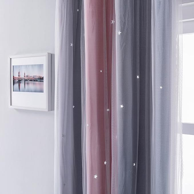 XiDi Curtains for Bedroom Decor, Rainbow Pink-Grey-52-90