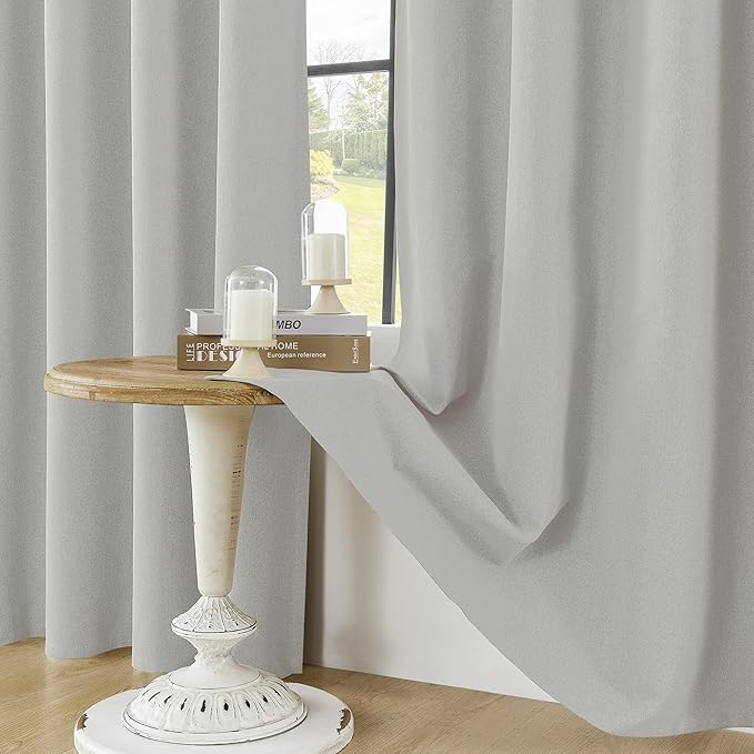 ChrisDowa 100% Blackout Light Grey Solid Curtains 54 Inches Long 2 Panels for Bedroom Living Room,Farmhouse Room Darkening Thermal Insulated Soundproof Grommet Top Window Treatment Drapes,52x54