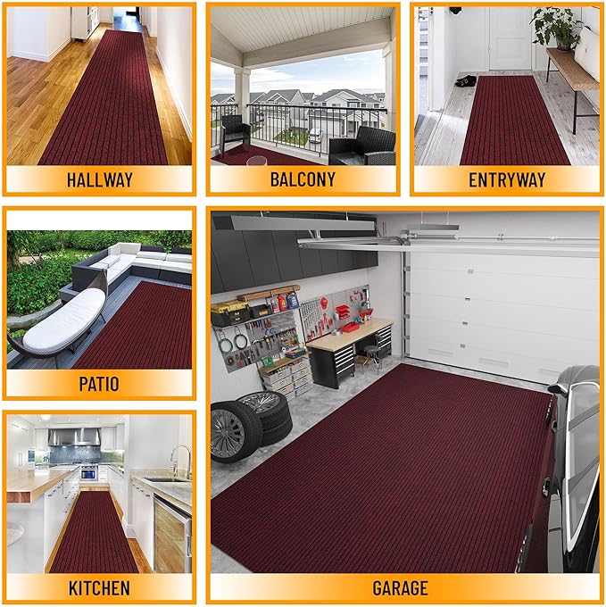 Ottomanson 2' x 5' Hallway Runner with Scraper Pile - Extra Durable Non-Slip Rug Mat for Indoor & Outdoor Use - Ideal for Kitchen, Entryway, Patio & Garage - High-Traffic Carpet, Red