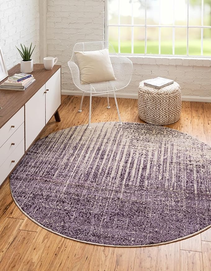 Unique Loom Del Mar Collection Area Rug - Jennifer (6' 1" Round, Purple/ Ivory)