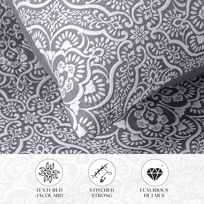 Superior 3 Piece Bedspread Set, Home Bed Decor, Decorative Bed Spread, 2 Pillow Shams, Medium Weight Blanket, Floral Matelasse Coverlet, Bedding Essentials, Enzy Collection, Full, Charcoal