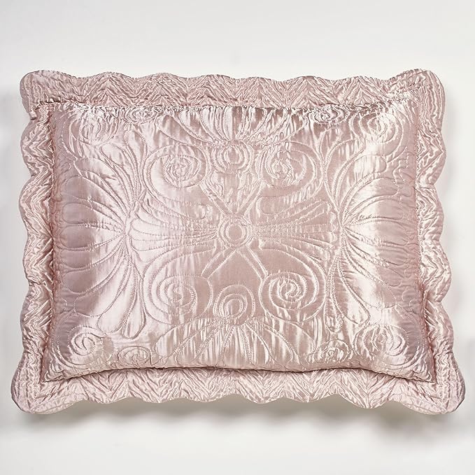 Touch of Class Portia Luxury Bedding | Posh Rose Quartz | Premier Quilted Polyester Satin | Romantic Hand Guided Machine Quilted Scroll Design 3 Piece Set with King Bedspread and 2 King Shams