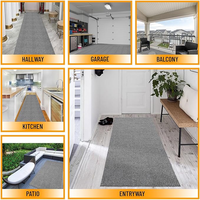 Ottomanson 3'11" x 25' Hallway Runner with Scraper Pile - Extra Durable Non-Slip Rug Mat for Indoor & Outdoor Use - Ideal for Kitchen, Entryway & Garage - High-Traffic Carpet, Gray