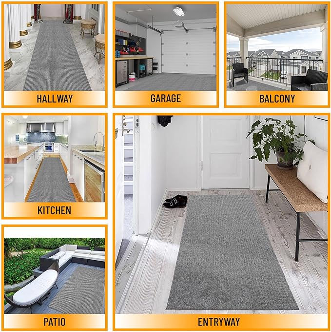 Ottomanson 2' x 5' Hallway Runner with Scraper Pile - Extra Durable Non-Slip Rug Mat for Indoor & Outdoor Use - Ideal for Kitchen, Entryway, Patio & Garage - High-Traffic Carpet, Gray