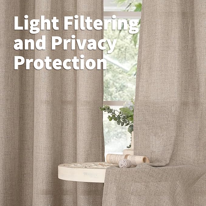 YoungsTex Extra Long Linen Curtains 108 Inch Length for Living Room, Light Filtering with Drapes Bronze Grommet Privacy for Bedroom Farmhouse Decorative, Dark Oatmeal, 52 x 108 Inch, 2 Panels