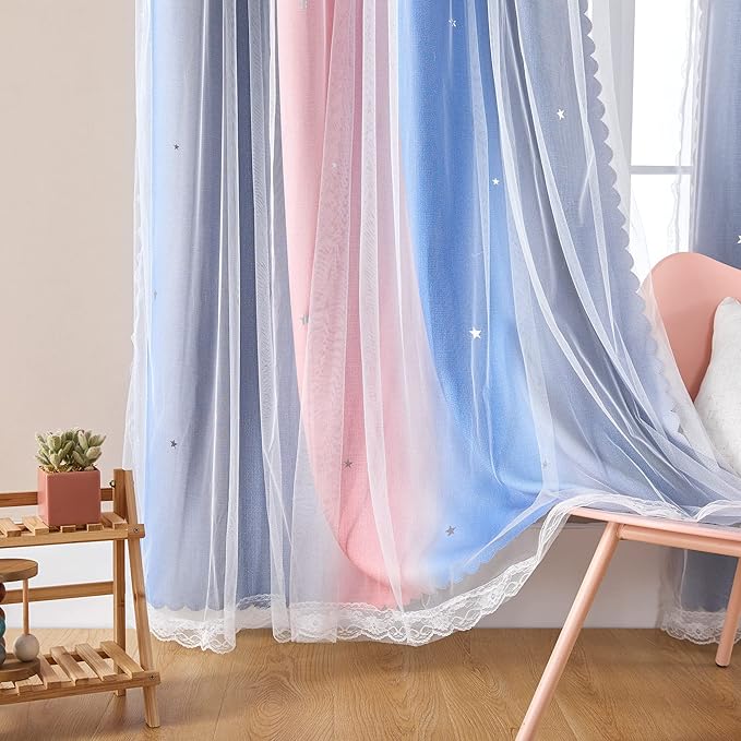 XiDi Curtains for Bedroom Decor, Rainbow PinkGreyBlue-34-54