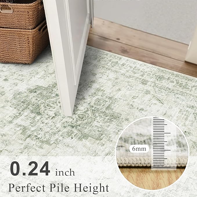 2x3 Vintage Washable Area Rugs for Entryway Soft Non-Slip Bath Mat Boho Medallion Distressed Retro Accent Carpet Floral Low Pile Indoor Throw Rug for Kitchen Laundry Living Room Bedroom, Green